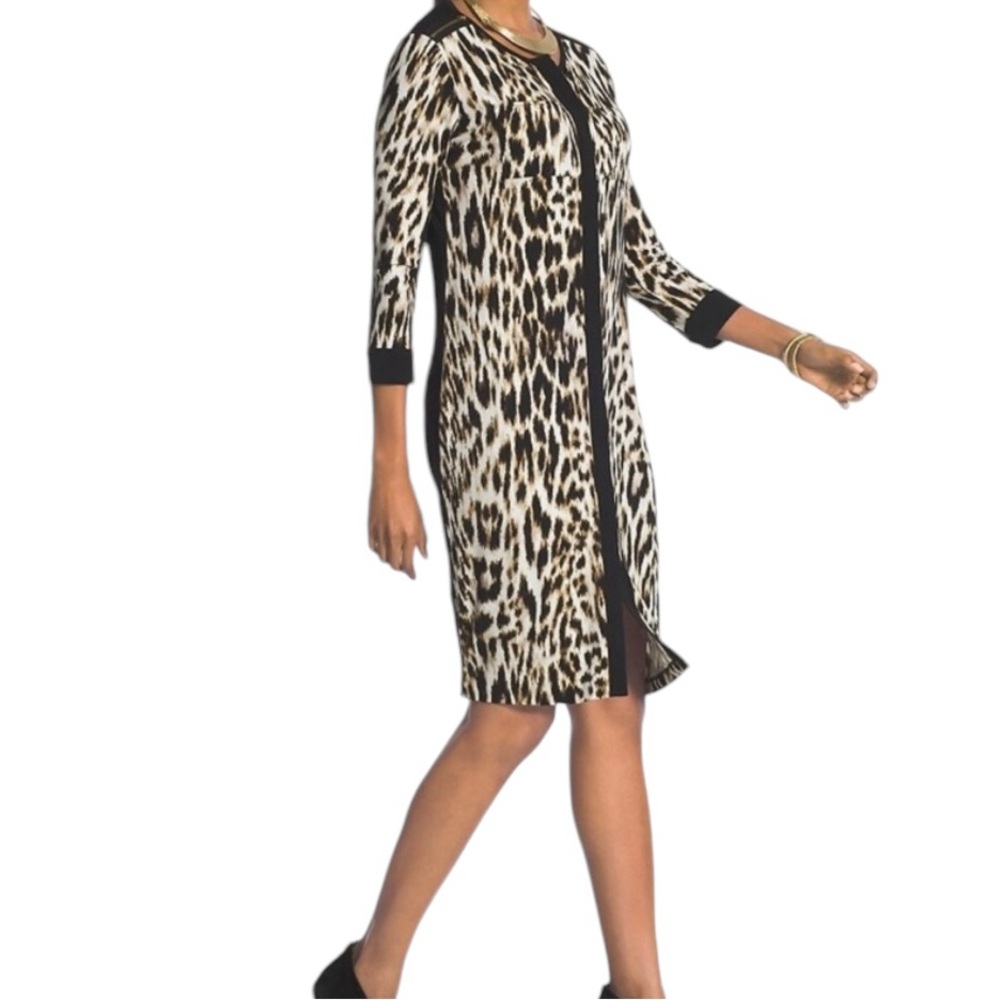 Chico's Leopard "Speckled Animal" Blocked Shirt Dress 0(XS/4)